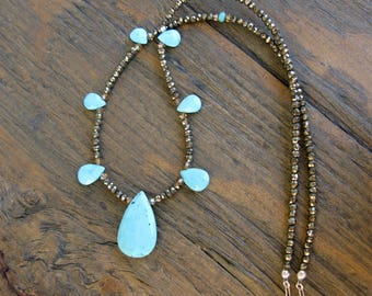 Arizona turquoise necklace, pyrite necklace, unique turquoise necklace, December birthstone