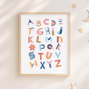 Colorful Alphabet Poster for Kids – Printable Nursery Wall Art, Educational ABC Letters, Playroom Decor, Digital Download