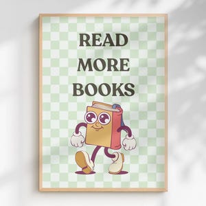 Read More Books Poster | Cute Cartoon Book Wall Art | Kids Room Digital Print | Playroom Nursery Printable | Reading Motivation Decor