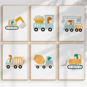 Construction Dinosaur Wall Art Set of 6 | Printable Posters for Kids Room | Nursery Boys Bedroom Decor | Instant Download