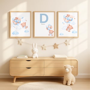Globo azul imprimible con inicial – Arte mural personalizado con nombre de bebé niño – Decoración digital para habitación infantil – Regalo para baby shower