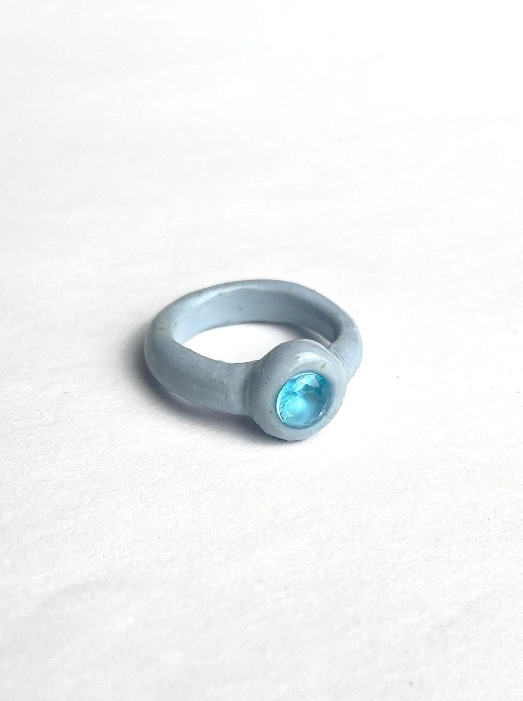 Ocean Blue Polymer Clay Ring Set in Aquamarine Cubic Zirconia - Etsy