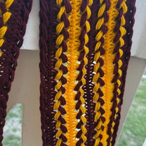 Commanders Crochet Scarf: Burgundy, Gold & White Striped Handmade Scarf