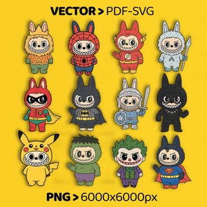 Superhero Labubu Clipart Bundle: Cosplay Vector Designs (PDF & PNG)
