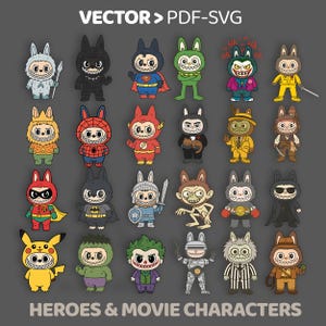 Labubu Superhero & Movie Character Clipart Bundle - SVG PNG PDF (Digital Download)