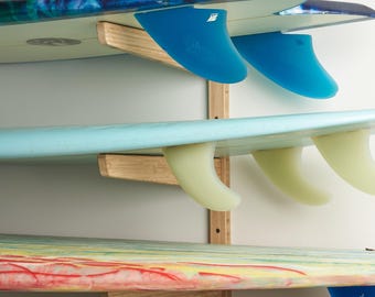 Bamboo Surfboard Wall Rack, 3 Board Surfboard Storage for Wall, Horizontal Surfboard Holder, Coastal Decor, Gift for Surfer
