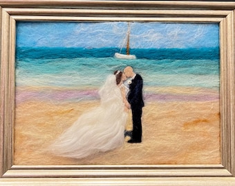 Cuadro personalizado en lana a partir de una foto, regalo de boda, retrato artístico en fieltro de aguja, recuerdo, regalo de aniversario, decoración de pared única hecha a mano.