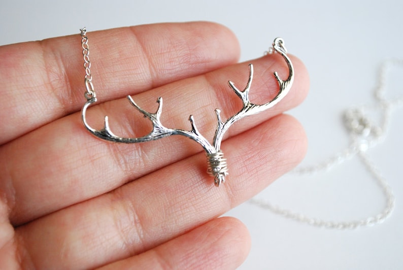 Silver Antler Necklace Elk Deer Necklace Etsy