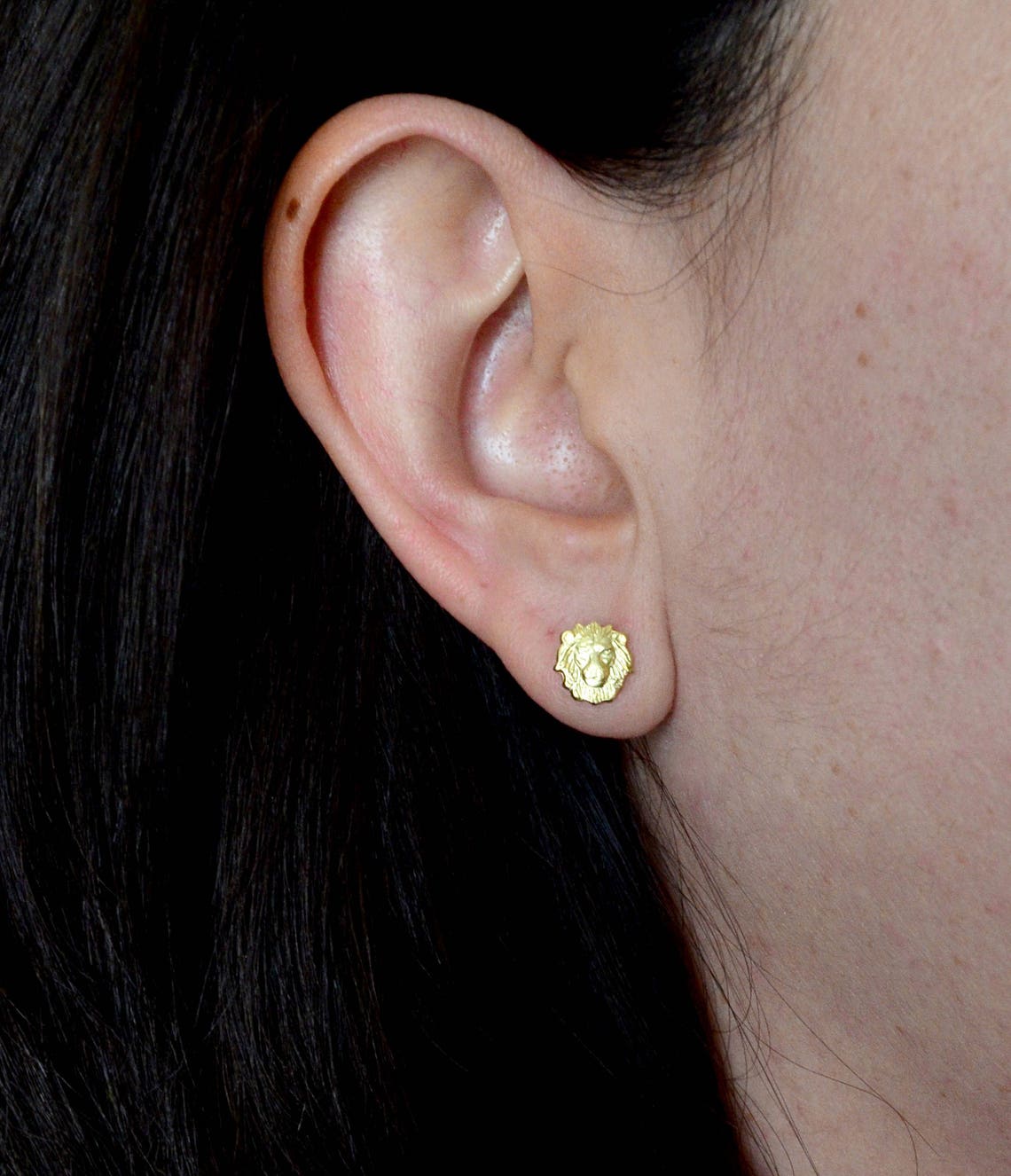 Lion Earrings Brass Lion Head Stud Earrings 8mm Etsy