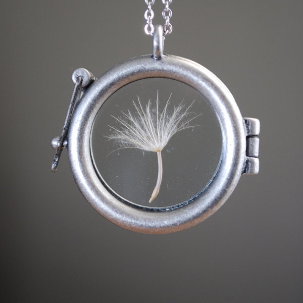 Round Dandelion Seed Necklace Dandelion Necklace Glass Locket Terrarium Necklace