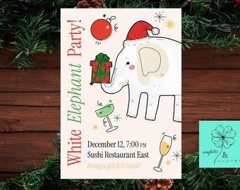 White Elephant Party, Vintage Illustration Invitation Design