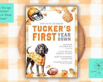 Invitación para el primer cumpleaños de los Tennessee Vols: temática de fútbol americano, fiesta para niños, ¡a todo color naranja! (Descarga digital)