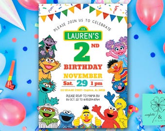Invitación editable para fiesta de cumpleaños de los Monstruos de Barrio Sésamo