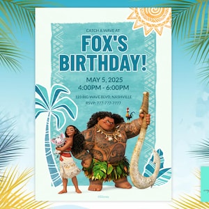 Moana Geburtstagseinladung: Luau Party, Ocean Theme (Sofortdownload, Bearbeiten auf Corjl)