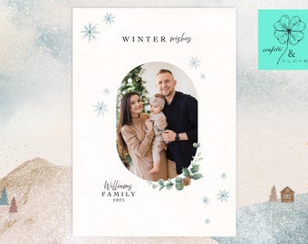 Winter Wishes, Minimalist Modern Family Christmas Holiday Card with Photo