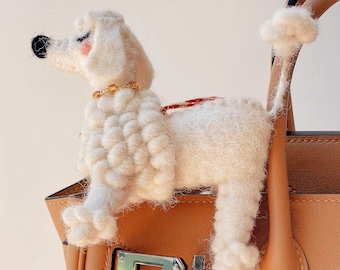 WOOLFOO Handmade Wool Felt Poodle Bag Charm French Style Accessory for Handbags Keys Car Decoration Soft Fluffy Lightweight