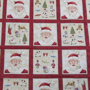 HO! HO! HO! Old Fashioned Santa and Toys Block Print Cotton Fabric 1 Yard X 44&quot; Wide Nice Quilt Squares