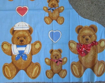 BEAR APPLIQUES Vintage Cotton Fabric Half Yard 6 Bears 3 Hearts