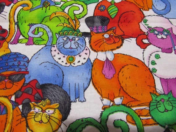 FANCY CATS Colorful and Comical Cat Fabric 33 X 41 - Etsy