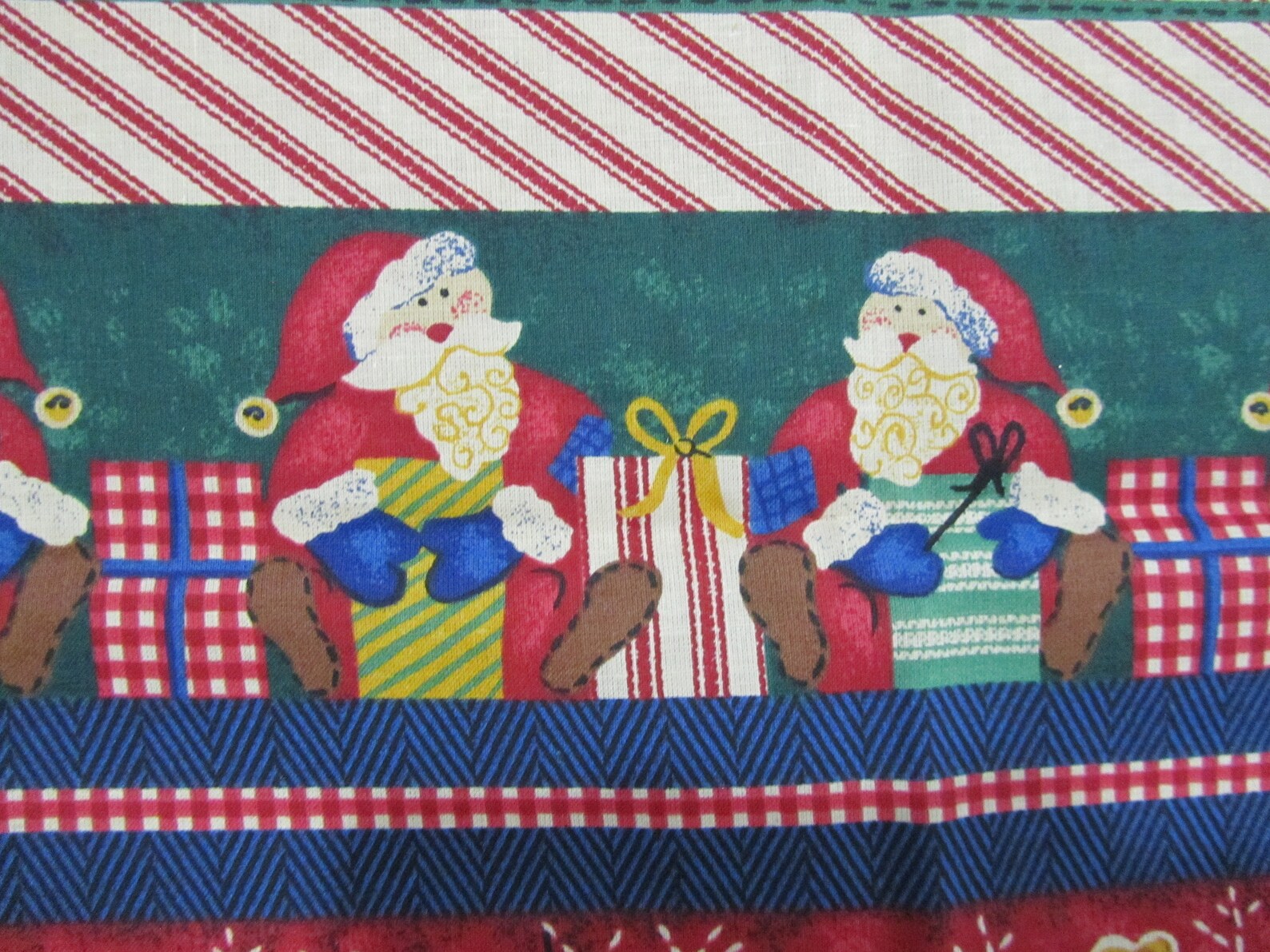 CHRISTMAS BORDER STRIPE Print Cotton Fabric Santa Reindeer Snowman 1 ...