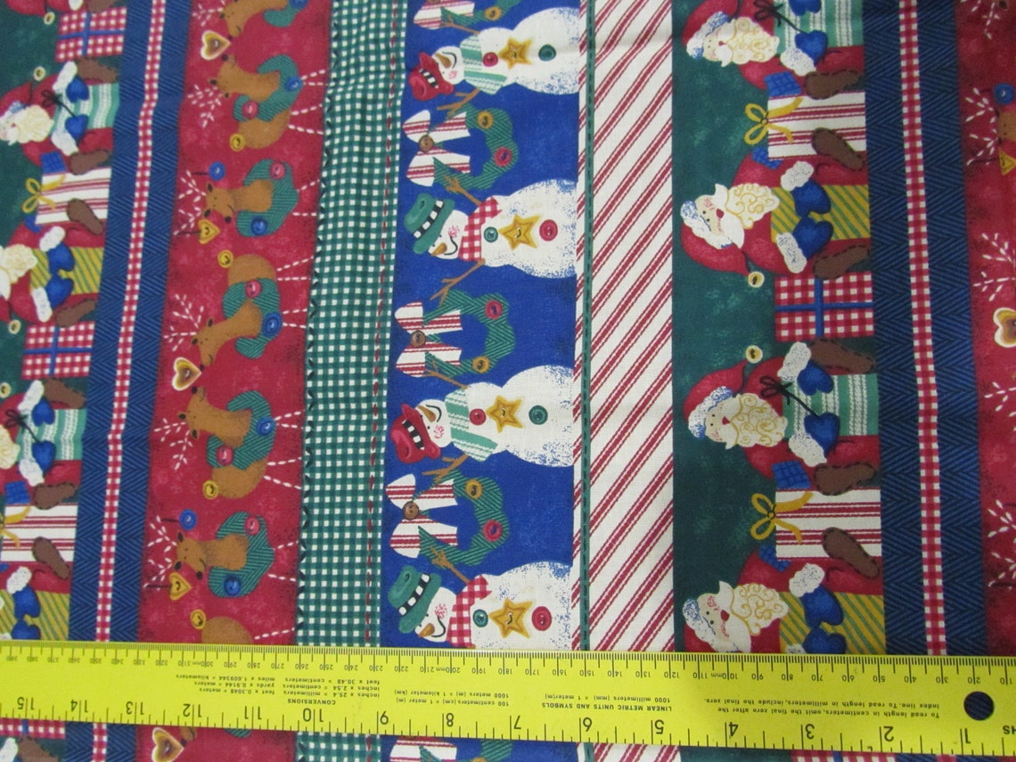 CHRISTMAS BORDER STRIPE Print Cotton Fabric Santa Reindeer Snowman 1 ...