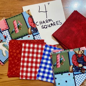 BLUE JEAN TEDDY Bear Daisy Kingdom Quilt Panel Coordinating Charm Pack 4"