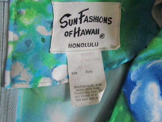 VINTAGE SUN FASHiONS of HAWAII Blue Green Dress 1… - image 7