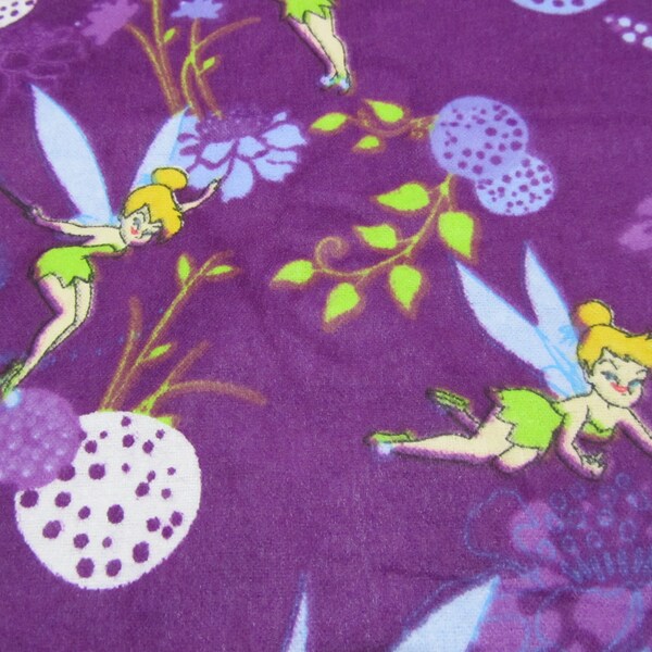 DISNEY TINKERBELL FLANNEL Retired Print Purple Cotton Fabric Vendu par yard 43" de large