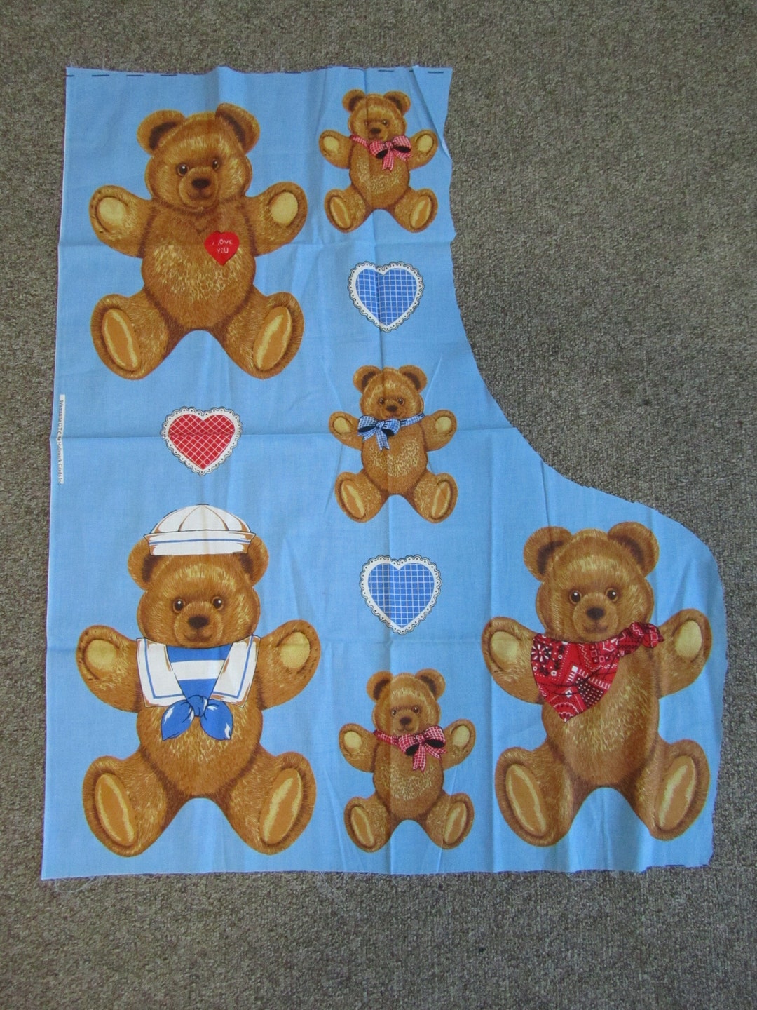 BEAR APPLIQUES Vintage Cotton Fabric Half Yard 6 Bears 3 Hearts Etsy