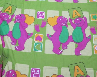 VERY RARE BARNEY Fabric Lime Green Background 70