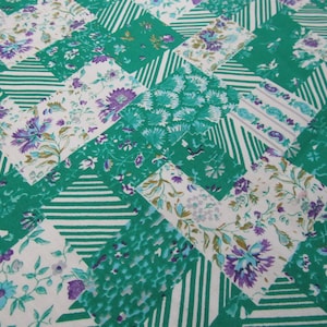 1970&#39;s GREEN PATCHWORK PRINT Cotton Fabric 1/2 yard X 44&quot; Pretty Calico Patchwork