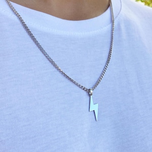 Lightning Bolt Necklace Men’s – 925 Sterling Silver Thunderbolt Pendant – Minimalist Power Symbol Jewelry