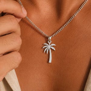 Palmen Halskette für Männer - Tropischer Anhänger - Surfer Schmuck - Boho Beach