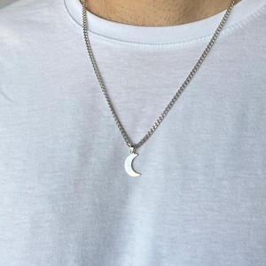Crescent Moon Necklace Men’s – 925 Sterling Silver Lunar Pendant – Minimalist Celestial Jewelry Gift