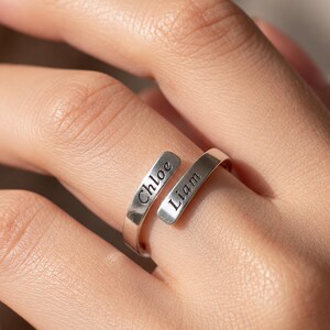 Custom Double Name Ring in 925 Sterling Silver – Minimal Open Adjustable Unisex Ring