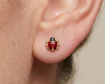 925 Sterling Silver Ladybug Stud Earrings - Lucky Ladybird Jewelry Gift for Women