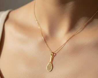 Personalized Tennis Racket Pendant – Gold Plated Necklace, Gift Boxed