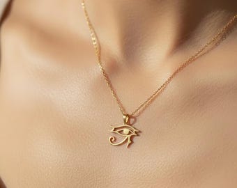 Gold Plated Sterling Silver Eye of Horus Pendant – Egyptian Necklace