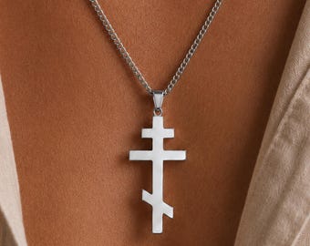 Handmade Orthodox Cross Necklace – Religious Christian Jewelry – Unisex Silver Cross Pendant – Faith Gift for Men & Women