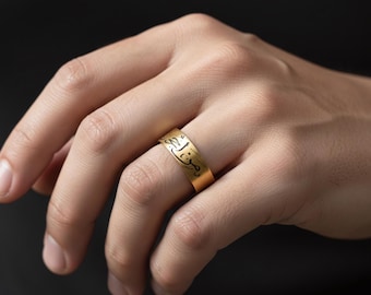 Personalized Arabic Name Ring - Brushed Gold Islamic Wedding Band - Hand Engraved Script Ring