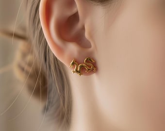 Gold Dragon Stud Earrings - Mythical Creature Studs - Asian Inspired Jewelry - Chinese Dragon