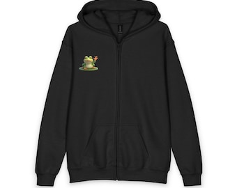 Kids Zip Hoodie - Cute Farley the Frog with on Lilypad Graphic