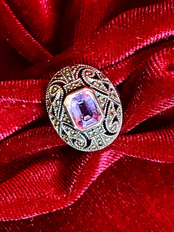 A vintage amethyst ring, marcasite accents, open … - image 1