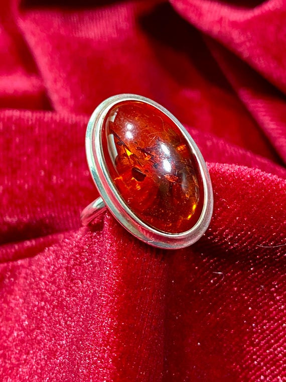 Vintage Translucent Amber Ring: Sterling Silver B… - image 1