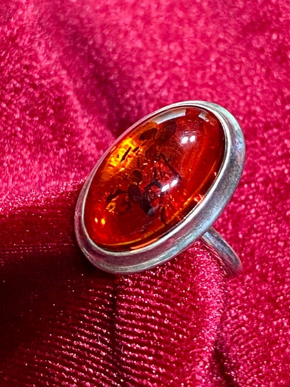 Vintage Translucent Amber Ring: Sterling Silver B… - image 3