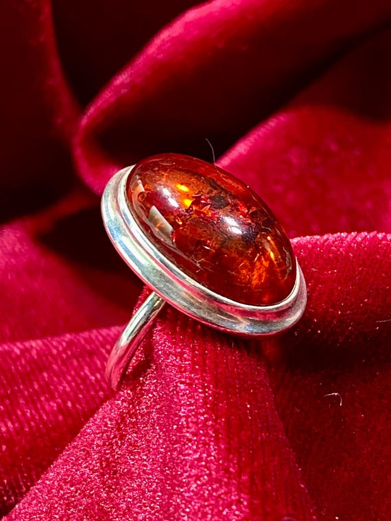 Vintage Translucent Amber Ring: Sterling Silver B… - image 4