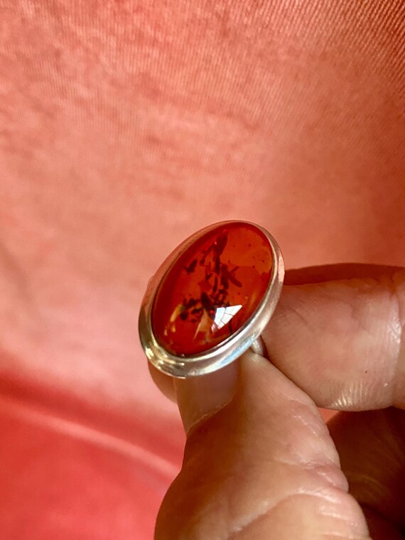 Vintage Translucent Amber Ring: Sterling Silver B… - image 6