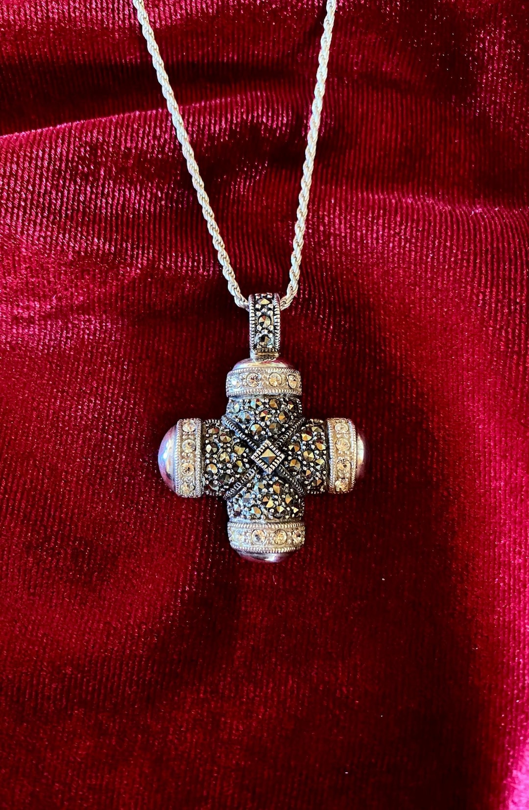 Vintage Marcasite Maltese Cross Pendant Necklace on Sterling Silver ...