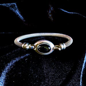 Joseph Esposito (ESPO SIG) Vintage Black Onyx Cabochon sterling silver mesh bangle bracelet.