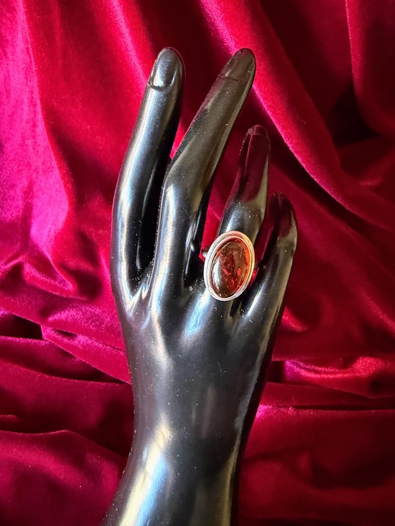Vintage Translucent Amber Ring: Sterling Silver B… - image 2